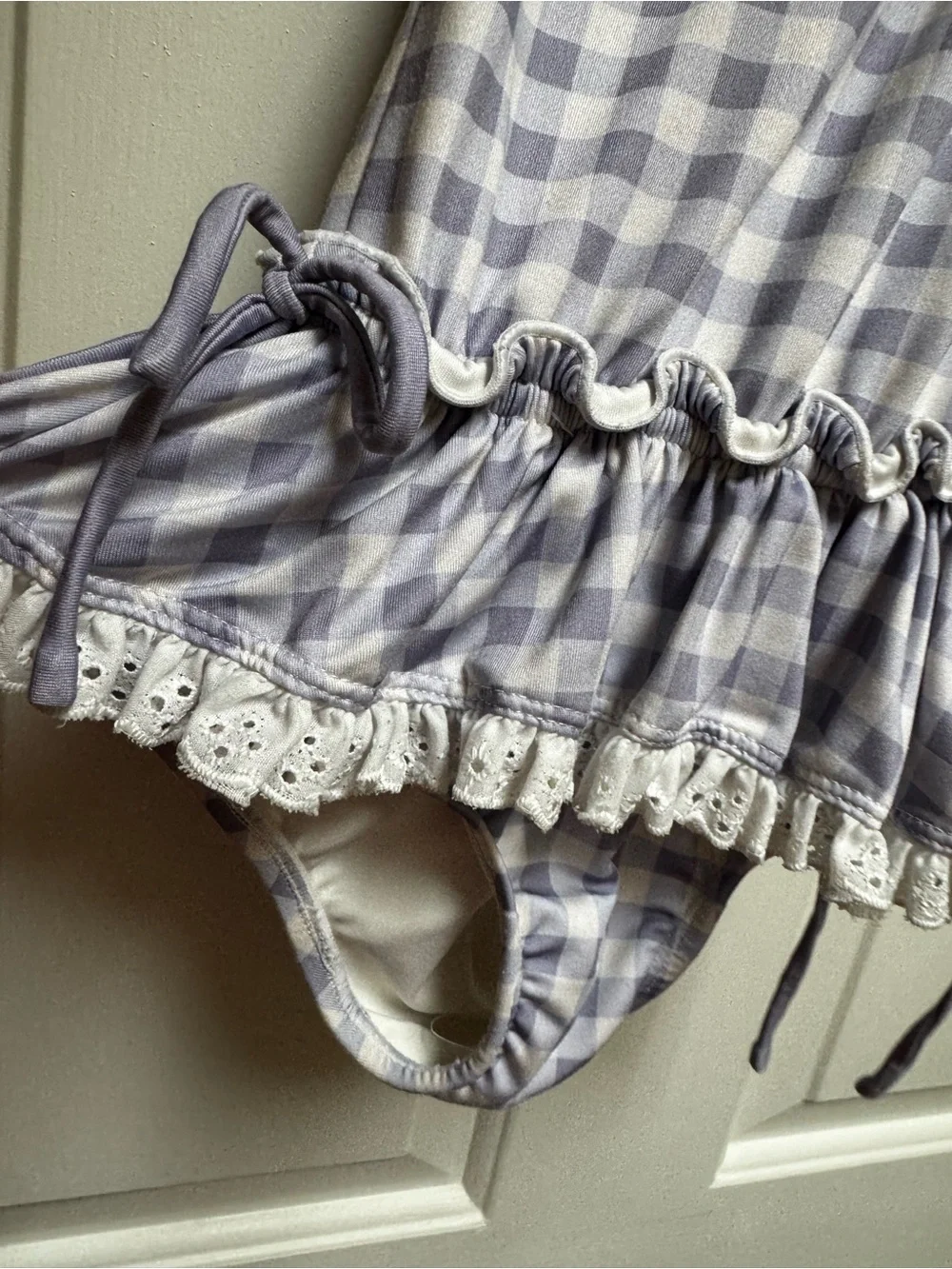 Wildling WDW 3T Gingham Check Swim Purple White Eyelet lace Ruffle & Tie Girls 3 - Picture 3 of 13